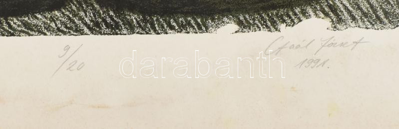 Gaál József (1960-): Egymás kalodái I. 1991. Litográfia, papír. Jelzett, számozott: 9/20 56x38 cm Lap sérült, foltos. - Image 2