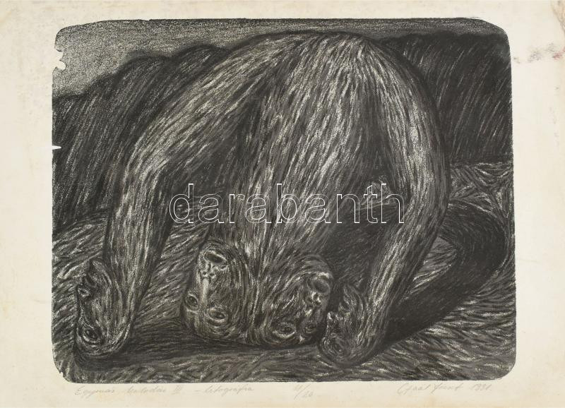 Gaál József (1960-): Egymás kalodái III. 1991. Litográfia, papír. Jelzett, számozott: 11/20 38x56 cm Lap sérült, foltos.