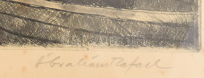 Ábrahám Rafael (1929-): Bárkák (Balatoni kikötő). Rézkarc, papír, jelzett. Üvegezett fakeretben. 29x39 cm. Foltos - Image 2