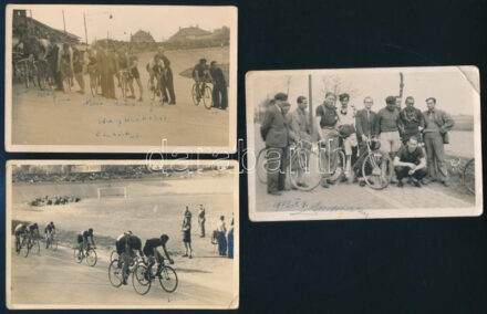 cca 1935-1945 Kerékpárversenyzőkről készült fényképek, izgalmas életképekkel, Budapest Millenáris. 18db fotó