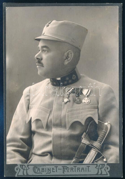 1915 Luck (Ukrajna), Práger Ottó M.Kir. Távíró, Távbeszélő osztag parancsnok portréja, hátul feliratozott 11x17 cm / telegraph regiment officer