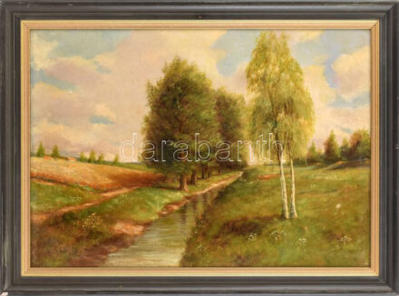 Arnold Hartleff (1888-1978): Zöldellő táj. Olaj, farost, jelezve jobbra lent. 43x60 cm. Fakeretben.