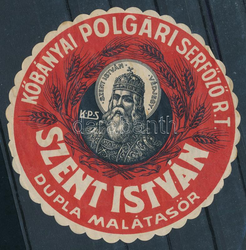 cca 1930 Kőbányai Polgári Serfőző Rt. Szent István malátasör dekoratív söralátét, szép állapotban