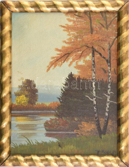 H Esser jelzéssel: Vízparti táj. Olaj, karton. 22x17 cm. Dekoratív fakeretben.