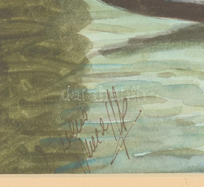 Ism jelzéssel: A Doge palota Velencében. Akvarell, papír, dekoratív fa keretben. 23x35 cm Keret 57x65 cm - Image 3