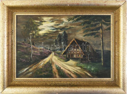 Jelzés nélkül: Északnémet táj. Olaj, farost. 27x39 cm. Dekoratív fakeretben.
