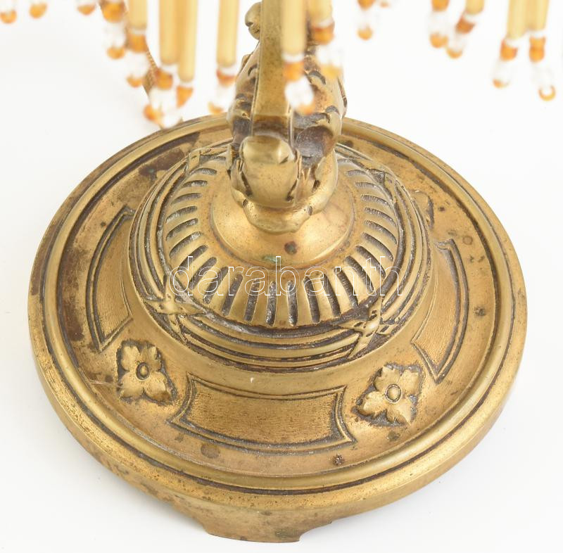 cca 1910 Szecessziós bronz asztali lámpa üveg díszekkel, működik, 33 cm - Image 3