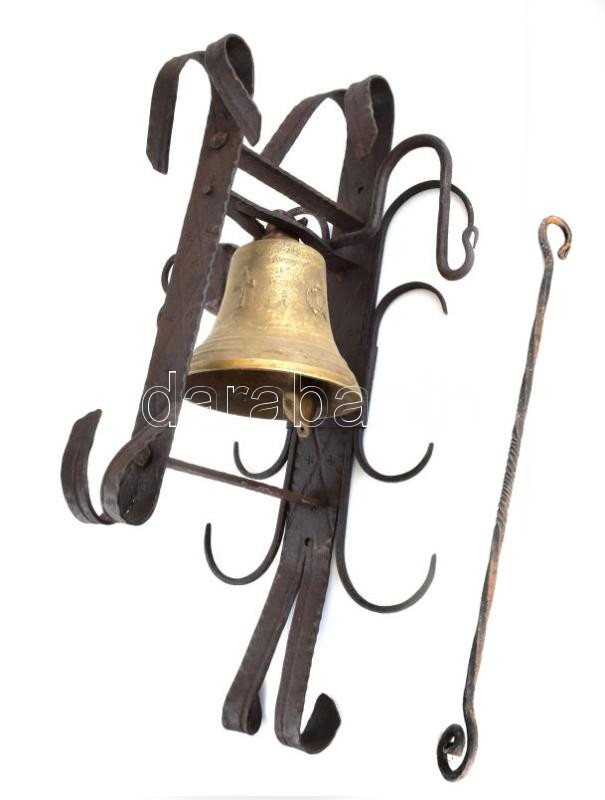 cca 1914 Tábori lelkész bronzharangja vasállványon osztrák császári címerrel. 60 cm / k.u.k military priest bell with coat of arms