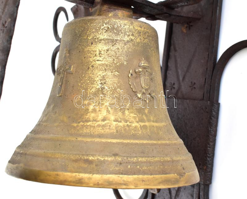 cca 1914 Tábori lelkész bronzharangja vasállványon osztrák császári címerrel. 60 cm / k.u.k military priest bell with coat of arms - Image 3