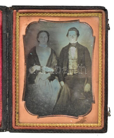 cca 1860 dagerrotípia bársonybélelt bőrtokjában 10x12 cm