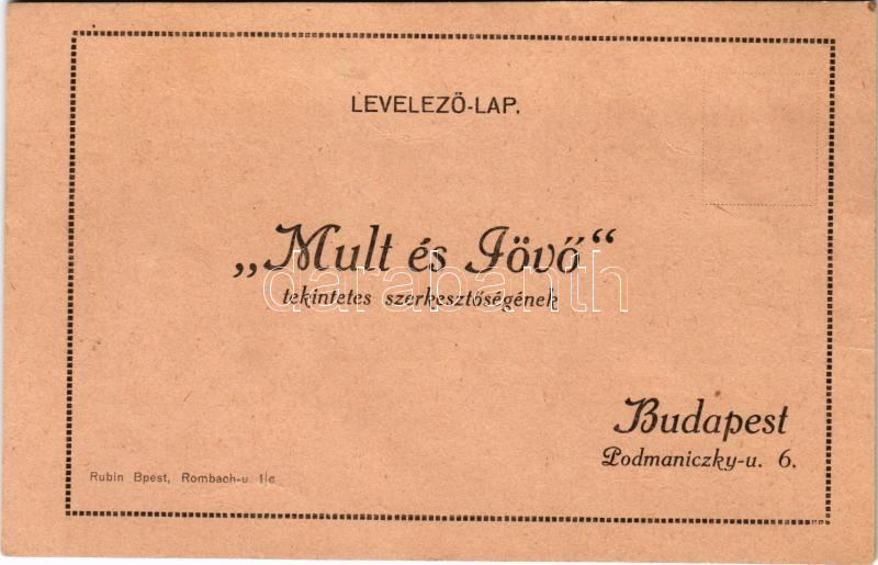 'Múlt és Jövő' zsidó kulturális folyóirat megrendelőlapja. Országos Magy. Izraelita Közművelődési Egyesület pártfogó tagjának 1914. évi nyereménye. Judaika / Hungarian Jewish magazine (EK)