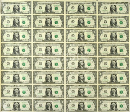 Amerikai Egyesült Államok 2009. 1$ 'Rosa Gumataotao Rios - Timothy Franz Geithner' (32x) ívben, G (Chicago) T:AU USA 2009. 1 Dollar 'Rosa Gumataotao Rios - Timothy Franz Geithner' (32x) in sheet, G (Chicago) C:AU Krause P#530