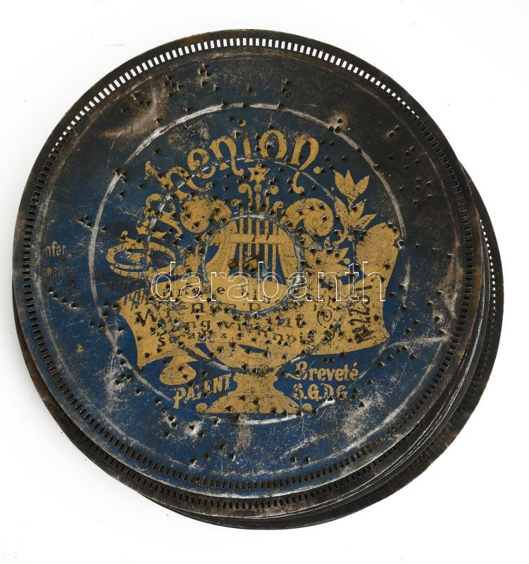 Orpheon zenegép fa ládában, hozzá 13 db lemez 32x23 cm - Image 2