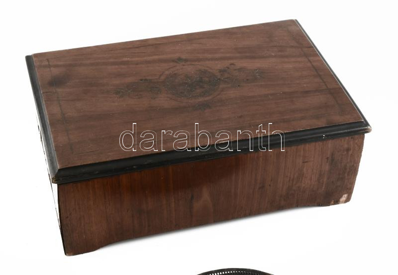 Orpheon zenegép fa ládában, hozzá 13 db lemez 32x23 cm - Image 4