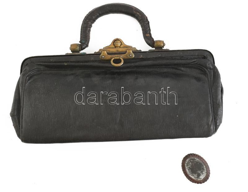 cca 1900 női bőr retikül üveggel 35 cm
