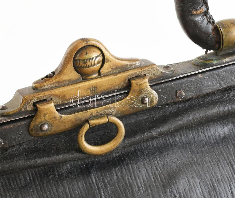 cca 1900 női bőr retikül üveggel 35 cm - Image 2
