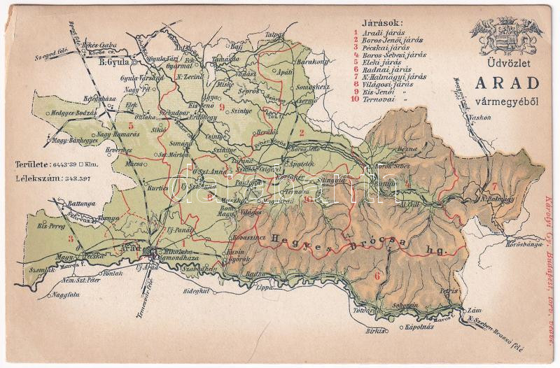 Arad vármegye térképe. Kiadja Károlyi Gy. / Map of Arad county (EM)