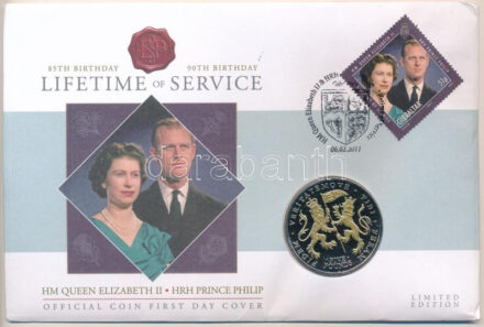 Jersey 2011. 5P 'Élethosszig tartó szolgálat - II. Erzsébet királynő születésének 85., Fülöp herceg születésének 90. évfordulójára' Cu-Ni forgalomba nem került emlékkiadás felbélyegzett borítékban, első napi bélyegzéssel