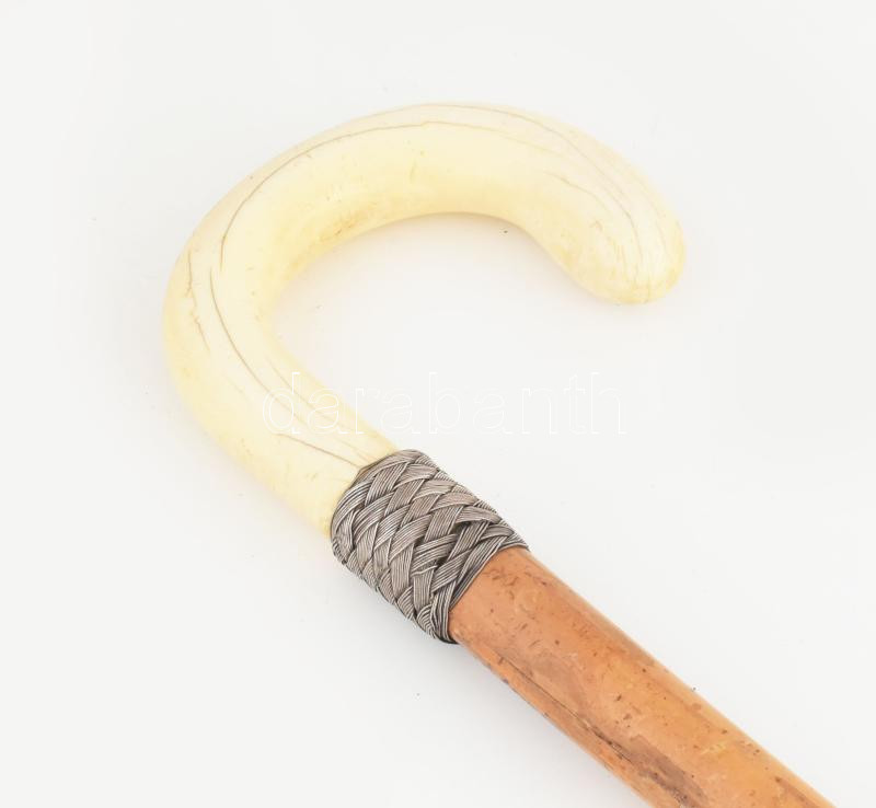 cca 1900 elefántcsont fejű sétabot ezüst dísszel 80 cm - Image 2