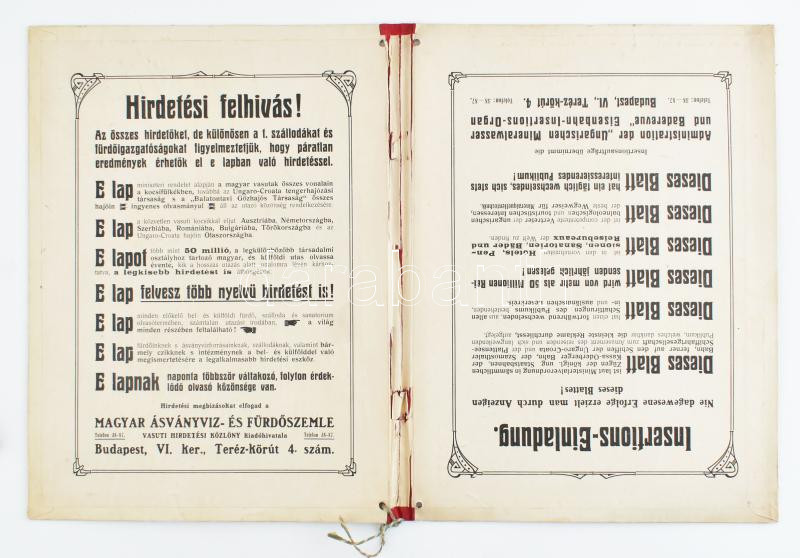 1909 Magyar ásványvíz és fürdőszemle vasúti hirdetési kartontáblája, ritka - Image 2