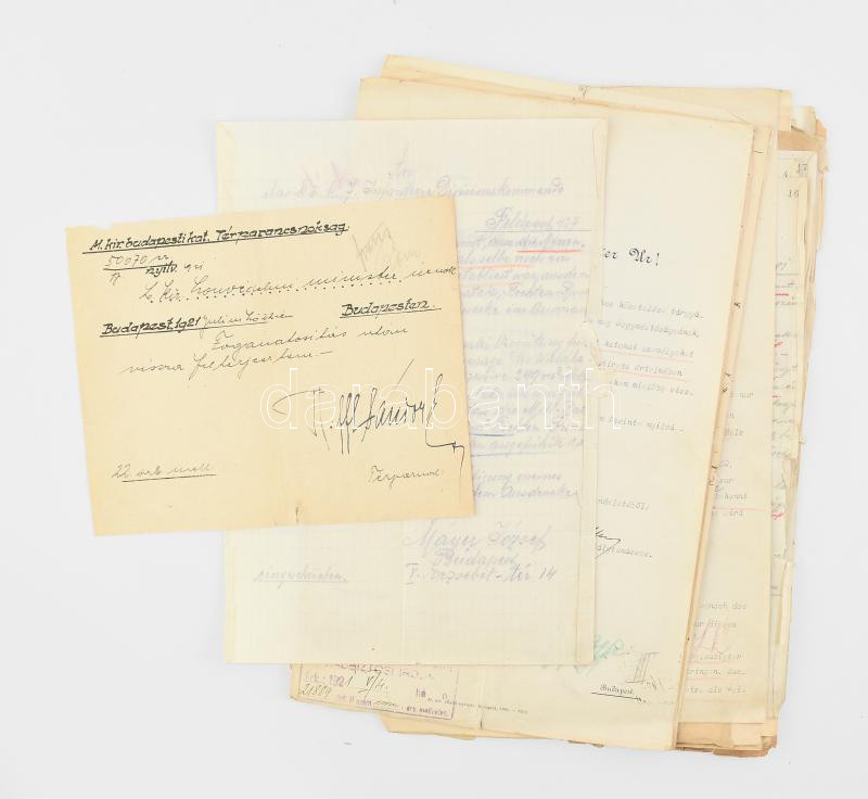 1917 Mayer József fatermelő mappányi dokumentuma, a hadügyminisztérium elleni követelés harácsolás miatt, katonai iratok