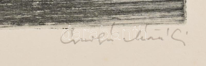 Csurgói Máté Lajos (1931-2001): Estefelé (Balaton), rézkarc, papír, jelzett, számozott (1/100), 27×38 cm - Image 3