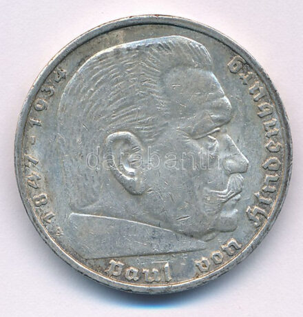 Német Harmadik Birodalom 1938A 5M Ag 'Hindenburg' T:AU patina German Third Reich 1938A 5 Marks Ag 'Hindenburg' C:AU patina