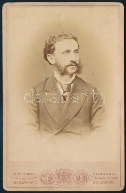 cca 1880-1890 Szerviczky Ödön (?-1900 k.) bodrogszerdahelyi földbirtokos, szabadkőműves, Zemplén vármegye közigazgatási bizottságának tagja; keményhátú kabinetfotó Ellinger Ede budapesti műterméből, 17x11 cm