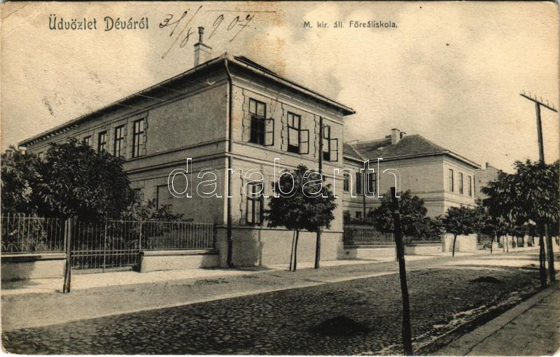 1907 Déva, Deva; M. kir. állami főreáliskola. Kroll Gyula kiadása / school (Rb)