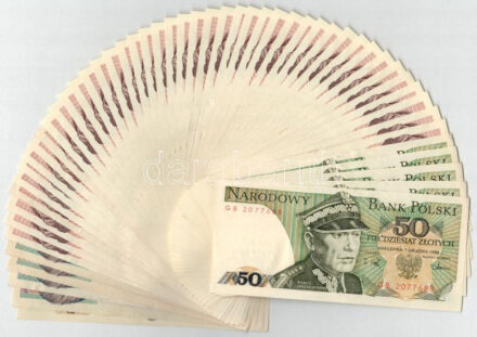 Lengyelország 1976-1988. 100Zl (42db, közte sorszámkövetők és közeli sorszámok) + 1982. 500Zl + 1988. 50Zl (5db, sorszámkövetők és közeli sorszámok) + 1988. 200Zl (4db, közte közeli sorszámok) T:UNC-F Poland 1976-1988. 100