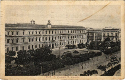 1929 Bari, R. Universita B. Mussolini / university, tram (fl)