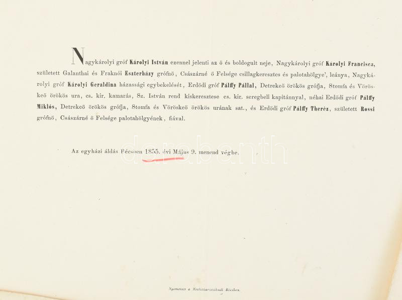 1855-1882 6 db főnemesi esküvői értesítő, Andrássy, Csáky, Batthyány, szakadással, folttal - Image 2