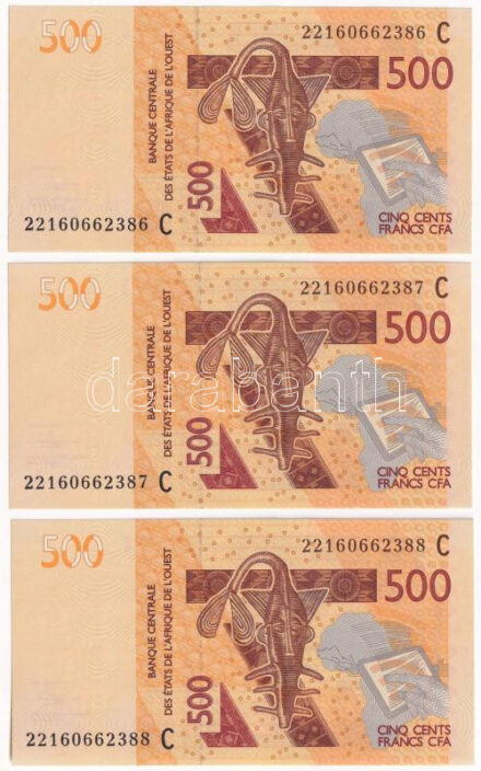 Nyugat-Afrikai Államok / Burkina Faso 2012. 500Fr (3db, sorszámkövetők) T:UNC Western African States / Burkina Faso 2012. 500 Francs (3pcs, consecutive serials) C:UNC Krause P#319Ca