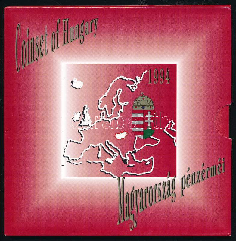 1994. 10f-200Ft (11xklf) forgalmi sor dísztokban, benne 1994. 200Ft Ag 'Deák', 'Magyarország pénzérméi' sorozat, a karton dísztokon a ragasztás részben elengedett T:BU Adamo FO27