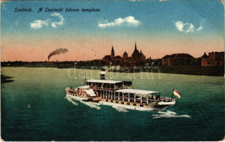 1915 Szolnok, Három templom, zsinagóga, 'BORISKA' gőzhajó (EB)