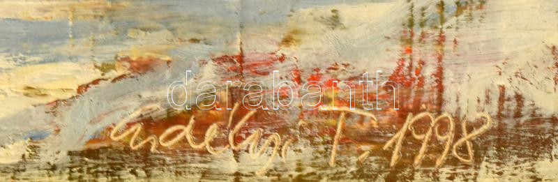 Erdélyi Tibor (1961-): Téli táj.. Olaj, farost. Jelzett. 16x20 cm. Dekoratív fakeretben. - Image 2