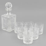 Kristály whiskys készlet. Üveg, dugóval 26 cm + hat pohár. Hibátlan állapotban
