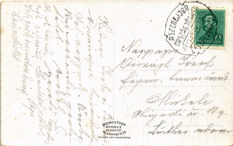 1939 Érsekújvár, Nové Zámky; Vasutas kolónia / railway colony + 'A Szent Jobb Országjárása 1939. IV. 30. Érsekújvár' So. Stpl. (EK) - Image 2