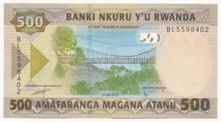 Ruanda 2019. 500Fr 'BL 5598402' T:I Rwanda 2019. 500 Francs 'BL 5598402' C:UNC