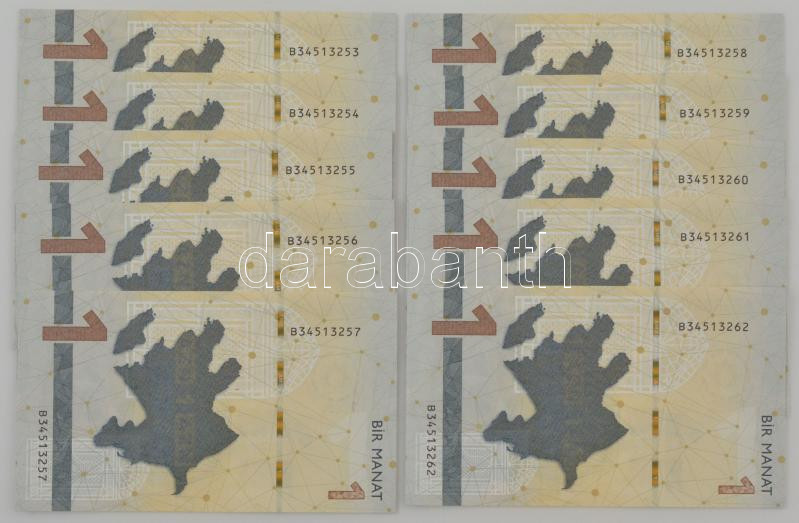 Azerbajdzsán 2020. 1M (10x) sorszámkövetők 'B34513253 - B 34513262' T:UNC Azerbaijan 2020. 1 Manat (10x) consecutive serials 'B34513253 - B 34513262' C:UNC