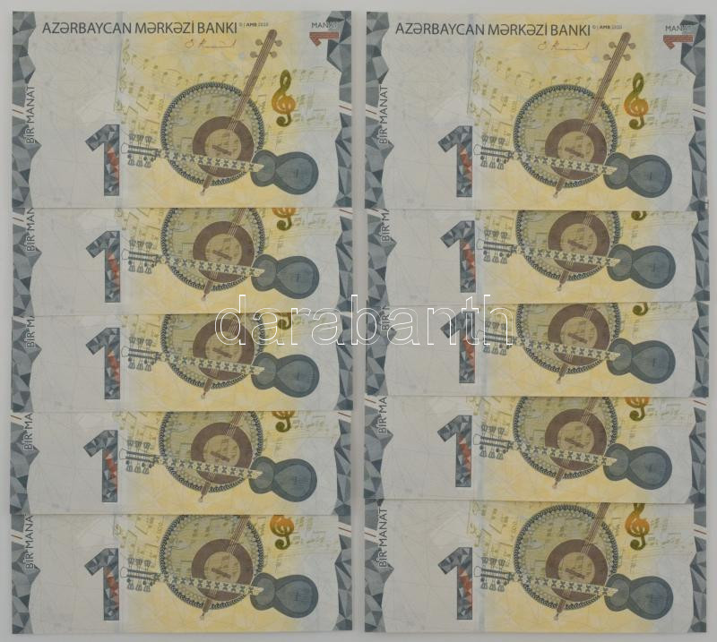 Azerbajdzsán 2020. 1M (10x) sorszámkövetők 'B34513253 - B 34513262' T:UNC Azerbaijan 2020. 1 Manat (10x) consecutive serials 'B34513253 - B 34513262' C:UNC - Image 2