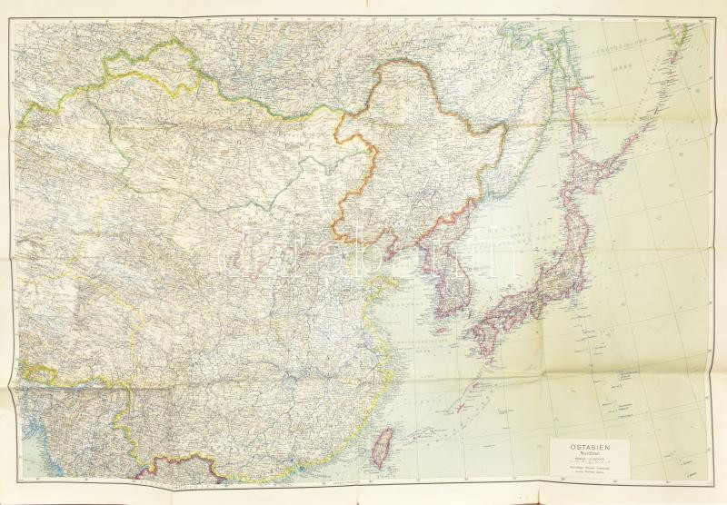 1941 Ostasien, Nordblatt, 1:5 000 000, Justus Perthes Gotha, szakadásokkal, 86×120 cm