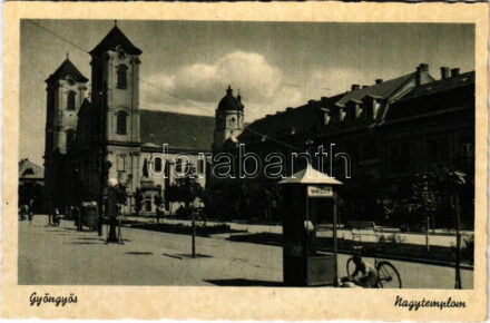 Gyöngyös, nagytemplom, távbeszélő fülke, kerékpár