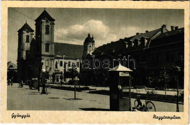 Gyöngyös, nagytemplom, távbeszélő fülke, kerékpár