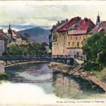 1902 Ljubljana, Laibach; Flussbild / riverside, bridge. Druck und Verlag von Kleinmayr & Bamberg s: M. Ruppe (EB)