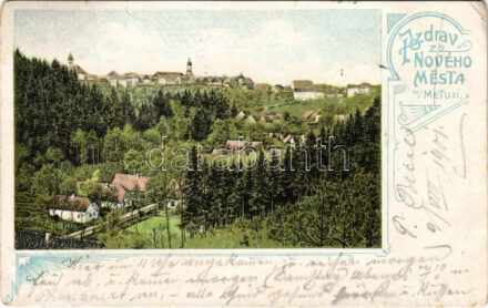 1901 Nové Mesto nad Metují, general view. Art Nouveau, litho (EB)