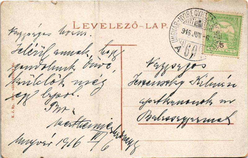 1916 Ungvár, Uzshorod, Uzhhorod, Uzhorod; Szent Bazil rendház / monastery, boarding school + 'UNGVAR - NYÍREGYHÁZA - DEBRECZEN 60 A' vasúti mozgóposta bélyegző (szakadások / tears) - Image 2