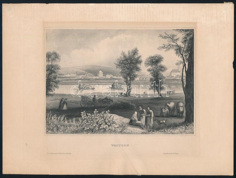 cca 1850 Vác acélmetszetű látképe a Meyers lexikonból 15x12 cm