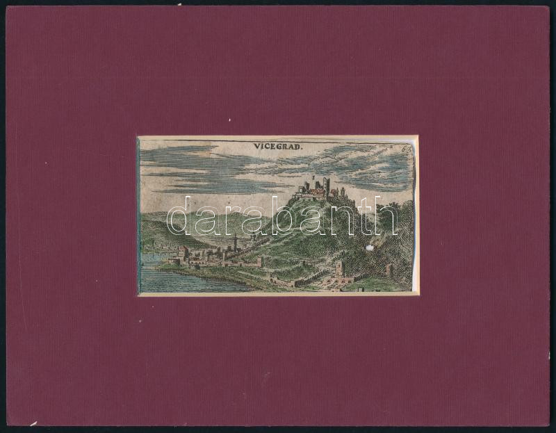 Birken Sigismund: Vicegradi (Visegrád) Venetia, 1684. Színezett rézmetszet. Méret: 60x105 mm paszpartuban