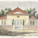 cca 1860 Balaton Keszthelyi nyári színház. Színezett fametszet Paszpartuban 19x14 cm